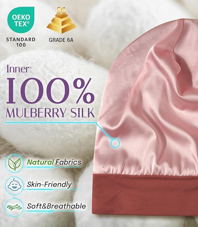 OLESILK Silk Baby Bonnet for 0-6 Months - 100% Mulberry Silk Toddler Hair Bonnet, Adjustable Night Cap for Sleeping