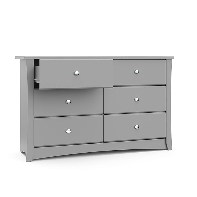 Storkcraft Crescent 6-Drawer Dresser (Pebble Gray) – GREENGUARD Gold Certified, Gray Dresser for Bedroom, Kids & Nursery Storage Chest, Safety Interlocking Drawers, Pre-Installed Tracks, Kids Chest