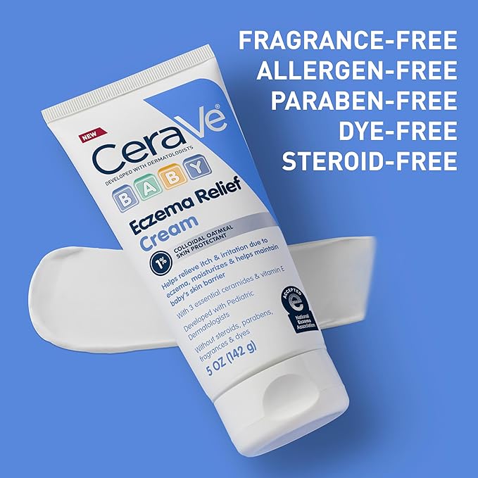 CeraVe Baby Eczema Relief Cream,1% Colloidal Oatmeal Cream with Vitamin E & Ceramides,Soothes & Calms Itchy Skin,Developed with Pediatric Dermatologist,Fragrance Free,5oz,(Pack of 2)