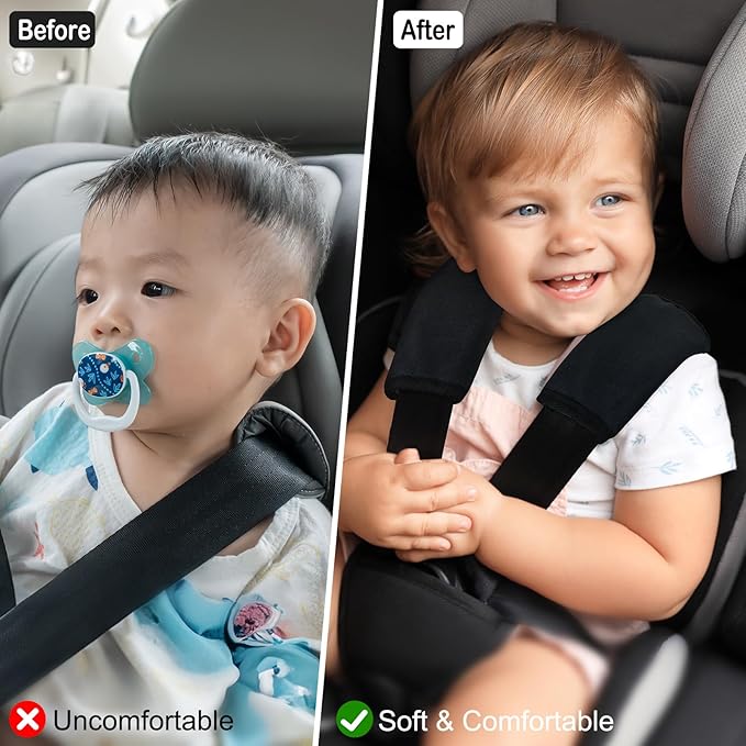 Seat Belt Cover Pad for Baby, Soft Seatbelt Cushion Covers for Kids 2Pcs Car Seat Strap Shoulder Pads for All Car Seats, Stroller, High Chair, High Chair,Black