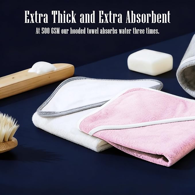 2 Pack Baby Bath Towel - Rayon Made from Bamboo, Ultra Soft Hooded Towels for Babies,Toddler,Infant - Newborn Essential -Perfect Baby Registry Gifts for Boy Girl - Pink and White