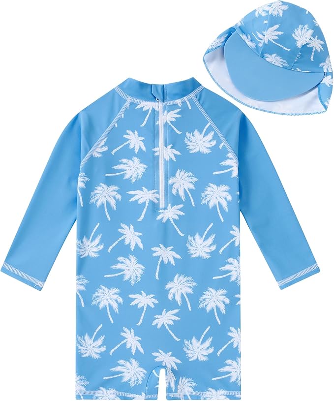 ADUKIDE Baby Boys Swimsuit Summer Beach Rash Guard Swimwear One Piece Sunsuit with Sun Hat 3-24 Months