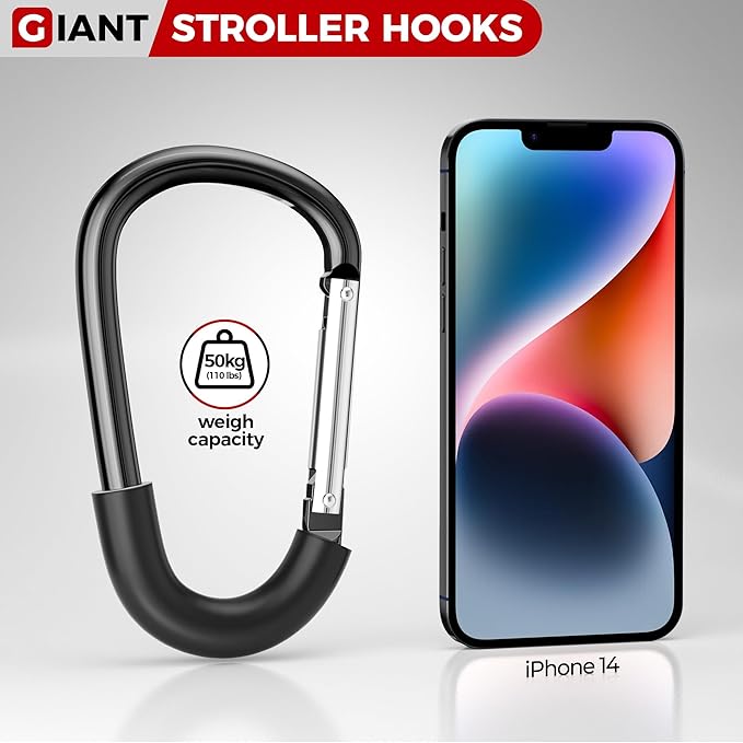 SURDOCA Stroller Hooks, 2Pcs Large Stroller Hooks for Bags, Universal Stroller Clips and Hooks, Mommy Hook for Stroller Heavy Duty, Stroller Accessories for Mom