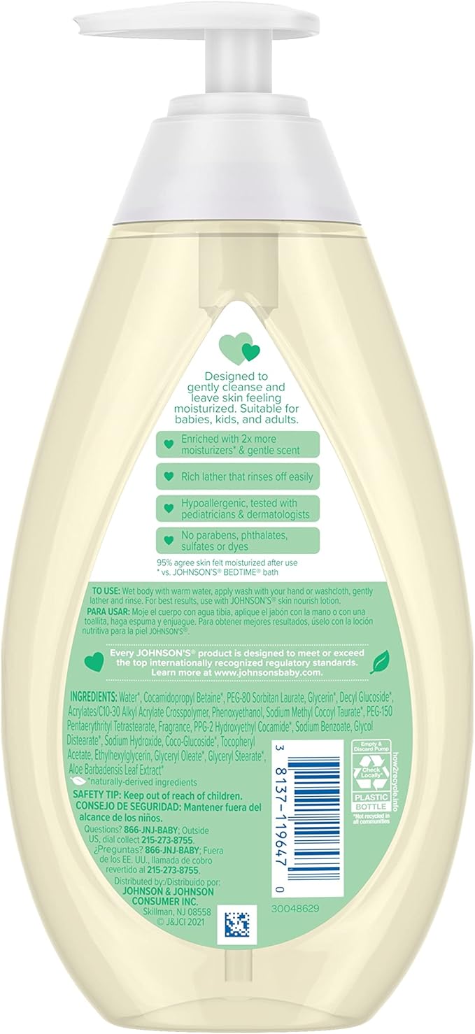 Johnson's Skin Nourishing Moisture Baby Body Wash with Aloe Scent & Vitamin E, Hypoallergenic & Tear Free Bath Wash for The Whole Family, Paraben- & Sulfate-Free, 20.3 fl. oz