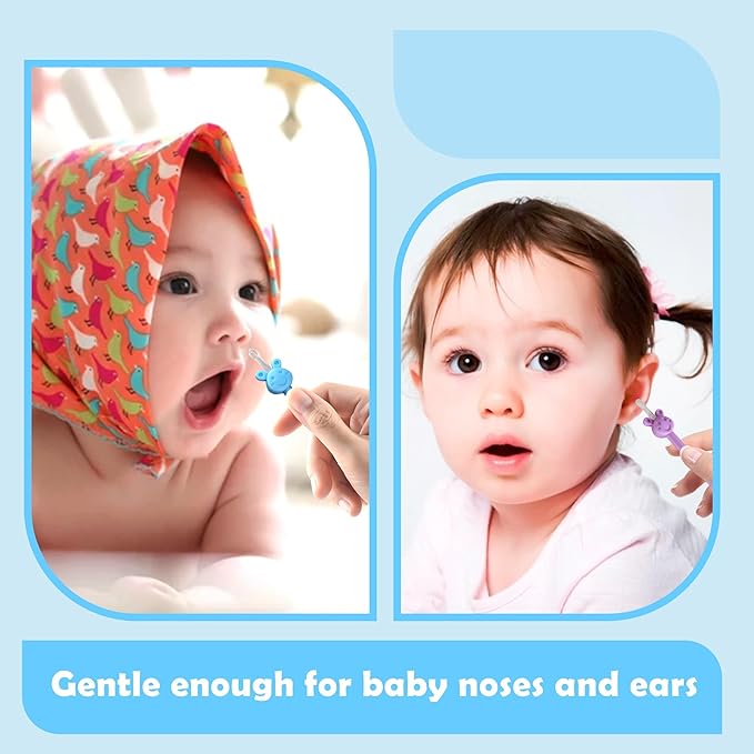 Baby Nose Ear Cleaning Tool 2 Pack - Nasal Booger Ear Clearner Dual Earwax Snot Remover,Suitable for Newborns and Infants with Soft Flexible Silicone Dual Ended Design