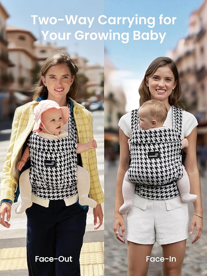 GROWNSY Baby Carrier Newborn to Toddler, Lightweight Ergonomic 7-44 lbs Newborn Carrier with Head Support, Easy to Wear Hands Free Infant Carrier for 0-36 Months, Houndstooth