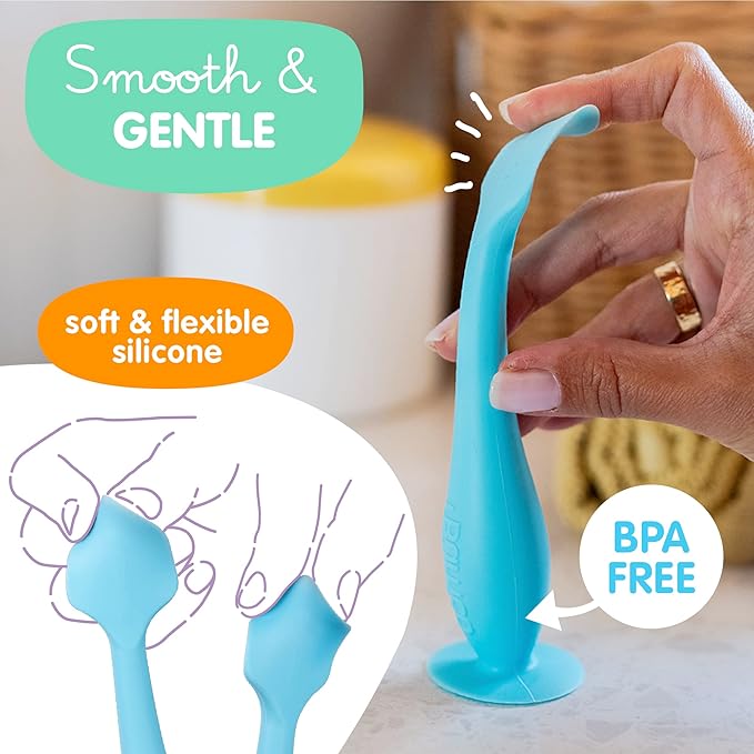 Bumco Baby Bum Brush - BPA-Free Diaper Cream Spatula with Suction Cup Base, Soft & Flexible Silicone, Wipe-Clean, Mom-Invented Diaper Bag Essentials (Blue)