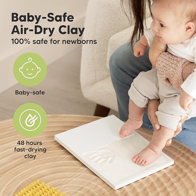 Baby Hand and Footprint Kit - Quick Dry Clay Baby Footprint Kit, Pets Paw, Newborn Keepsake Picture Frame for Boys, Girls, Personalized New Mom Gifts for Shower & Registry, Grandparents (Ash Wood)