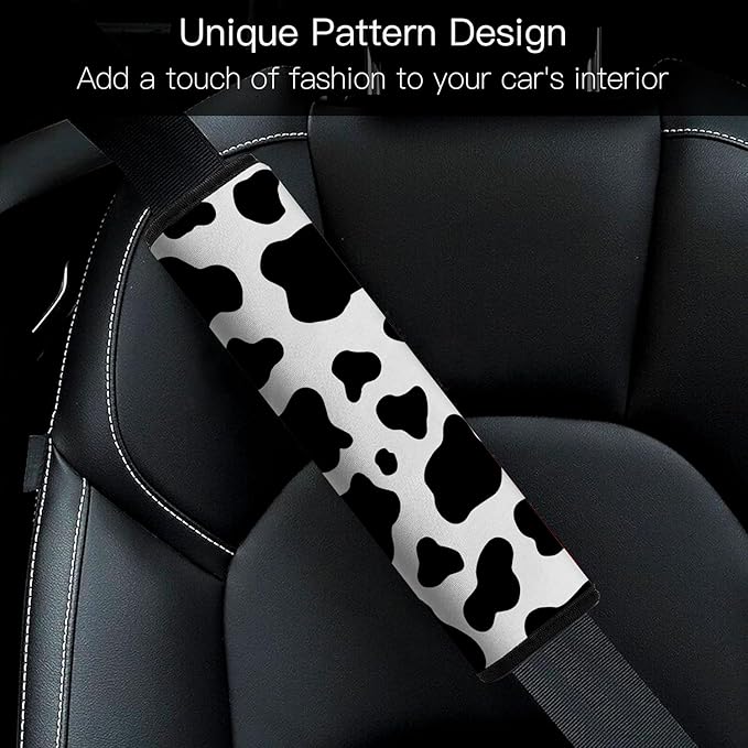 Car Seat Belt Pad Cover, 4-Pack Soft Car Safety Seat Belt Strap Shoulder Pad for Adults and Children, Suitable for Car Seat Belt, Backpack, Shoulder Bag (Cow Pattern)