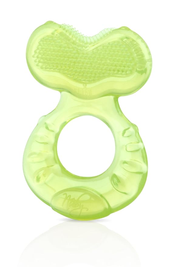 Nuby Silicone Teethe-EEZ Teether with Bristles, Includes Hygienic Case, Green (Pack of 1)