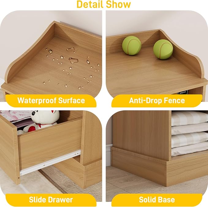 Vabches Kids Dresser Cabinet with 7 Drawers, Changing Table for Nursery, White Chest of Drawers, Baby Dresser, Kids Bedroom Furniture, Nightstand for Child’s Room,Oak