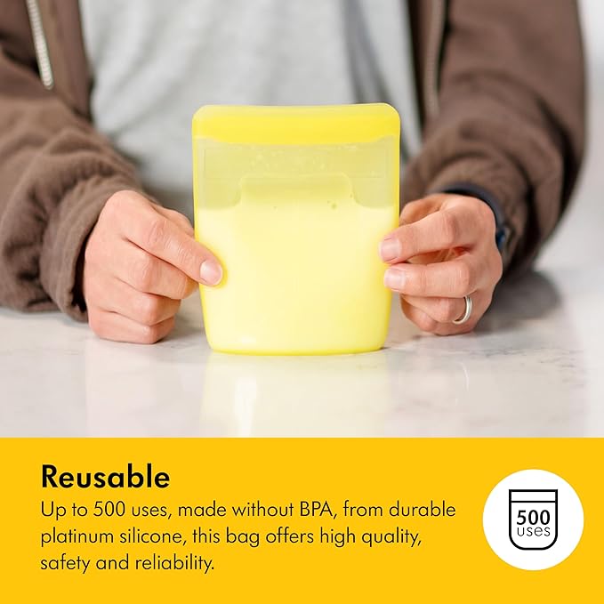 Medela Reusable Breast Milk Storage Bags with Wide Opening and Double-Seal Design, One-Piece, Fridge and Freezer Storable, 220 ml, 500 Uses