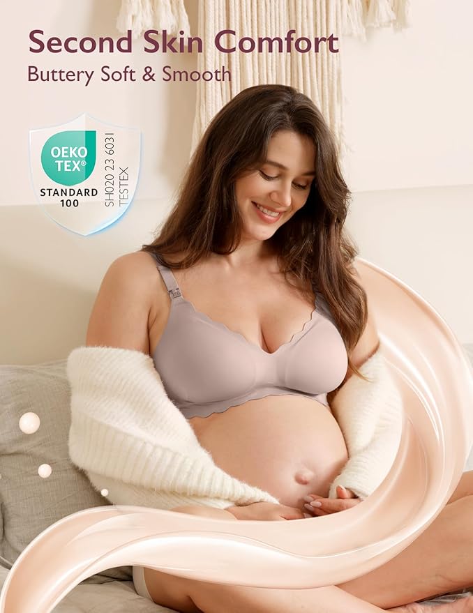 Momcozy Nursing Bras for Breastfeeding, Seamless Pregnancy Maternity Bra Wireless Classic Jelly Strip Support Nursing Bra