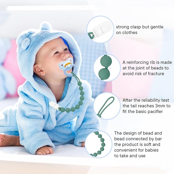 Silicone Pacifier Clip Holder, 4 Pack One Piece Soft Flexible Binky Clips Pacifier Holder Clip for Boys