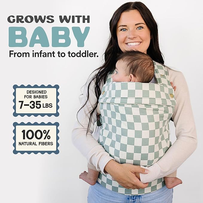 Ava & Oliver Essential Baby Carrier – Ergonomic, Hip-Healthy Soft Structured Carrier for Infants & Toddlers (7–35lbs) - Front and Back Carry, Breathable Fabric, Stylish & Lightweight (Olive Checker)