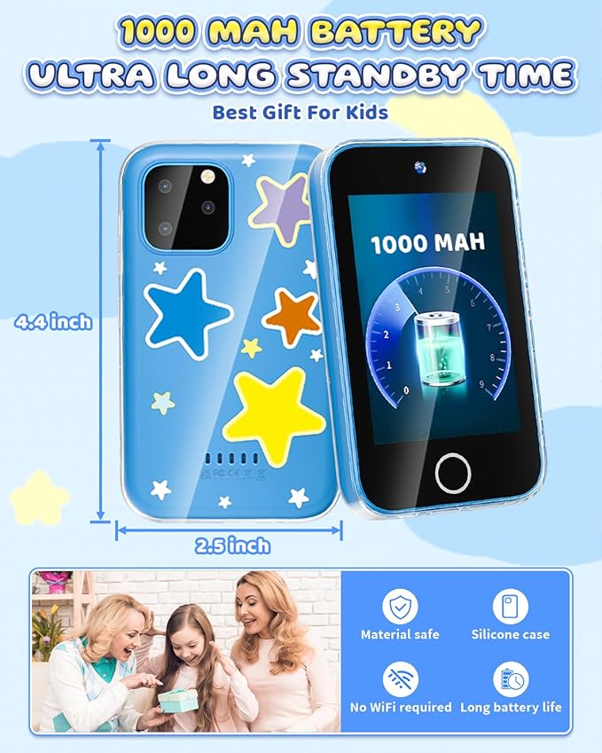 Kids Smart Phone for Boys, Upgraded 3.5'' Touchscreen Phone for Kids Age 3-8, Christmas Birthday Gifts, Dual Camera Music Player Puzzle Games, Learning Toy for 3 4 5 6 7 8 Year Old Boys