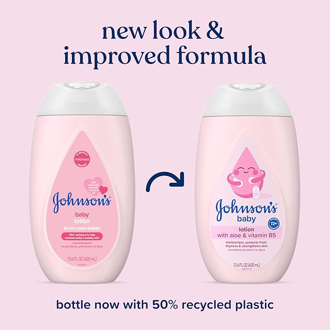 Johnson's Baby Lotion with Coconut Oil, Aloe Vera & Vitamin B5, 72 HR Hydration, Skin Moisturizer, Hypoallergenic, Safe for Newborn, Protects from Dryness & Strengthens Skin, 13.6 fl. oz