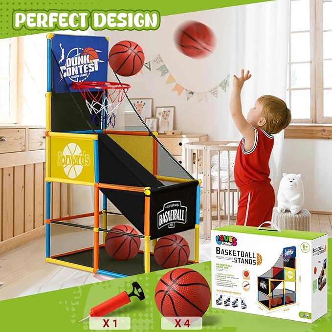 LovesTown Arcade Basketball Game, Basketball Hoop for Kids with 4 Balls Outdoor Indoor Active Play Toys Carnival Games Birthday Gifts for Boys Girls