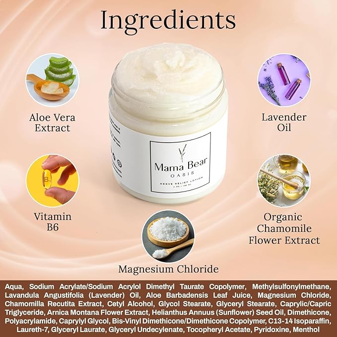 Mama Bear Oasis Lotion - Neuropathy Nerve Therapy & Relief Cream - Maximum Strength Relief Cream for Foot, Hands, Legs, Toes Includes Magnesium, Arnica, Vitamin B6, Aloe Vera, MSM (Pack of 6)