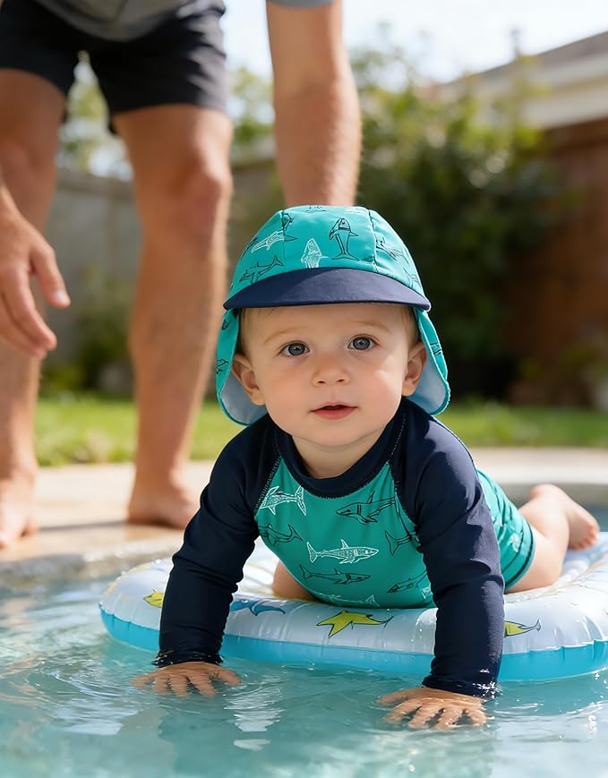 ADUKIDE Baby Boys Swimsuit Summer Beach Rash Guard Swimwear One Piece Sunsuit with Sun Hat 3-24 Months