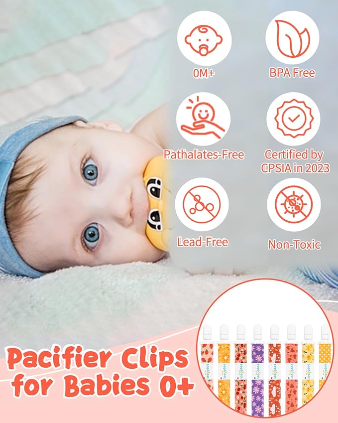 babygoal Pacifier Clips, 8 Pack Binky Paci Holder Clips Fits for Most Pacifiers and Binkies 8PS56-B