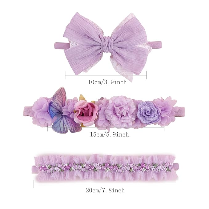 cherrboll 3pcs Baby Girl Headbands Flowers, Super Soft & Stretchy Nylon Floral Hairbands for Newborn Toddler