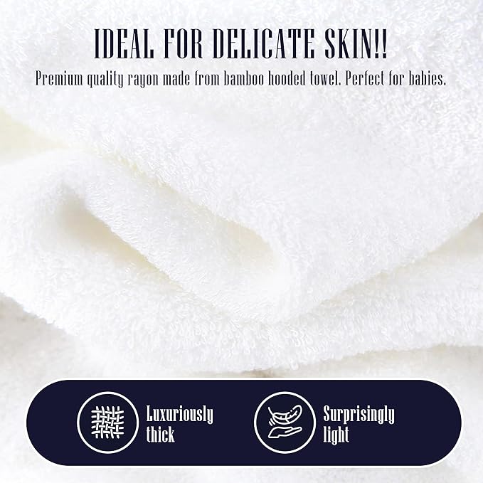 2 Pack Baby Bath Towel - Rayon Made from Bamboo, Ultra Absorbent - Ultra Soft Hooded Towels for Kids - X Large Size for 0-7 Yrs (White and Malachite, 37.5 x 37.5 Inch)