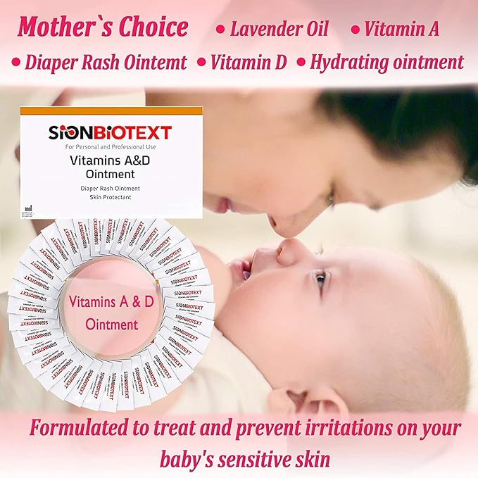 A and D Ointment By Sion Biotext Baby Diaper Rash Vitamin A + D Original Healing Cream Medical Moisturizer Intensive Therapy For Dry & Irritated Skin, Cuts, Burns Soothing Baby Care 144 packets