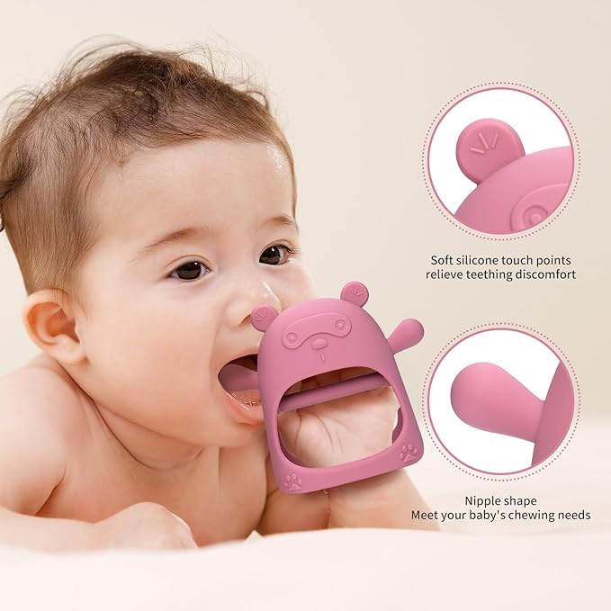 3 Pack Baby Teething Toy, Food Grade Silicone Baby Teething Mittens, Anti Drop Wrist Hand Teether Toys for 0-6 6-12 Months, Infant Chew Toys for Sucking Needs, BPA Free (Morandi)