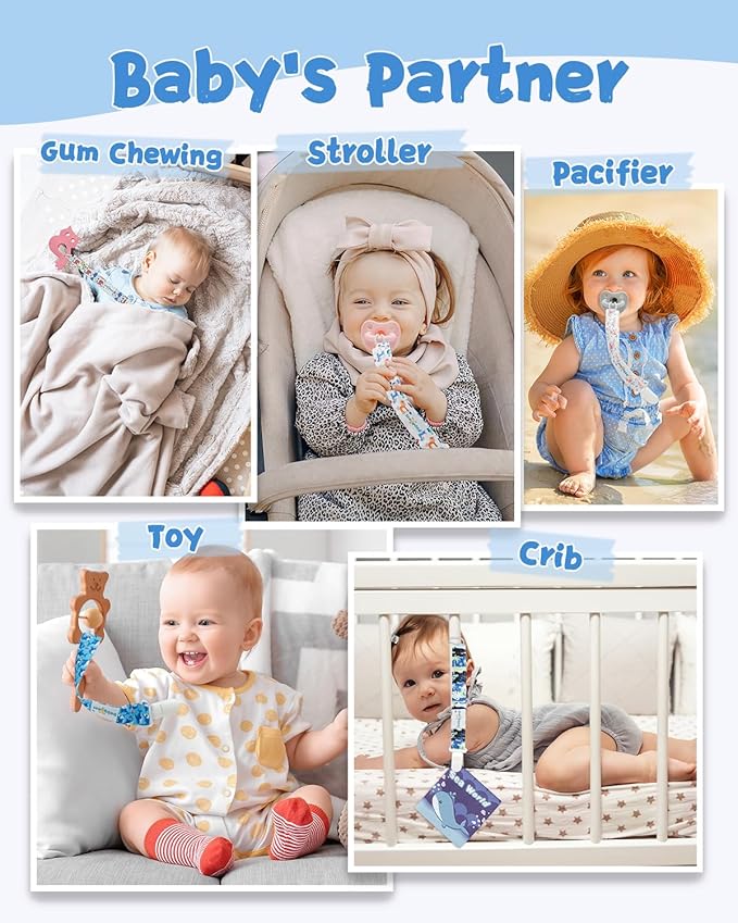 babygoal Aniaml Neutral Pacifier Clips, 8 Pack Binky Paci Holder Clips Fits for Most Pacifiers and Binkies 8PS49-B