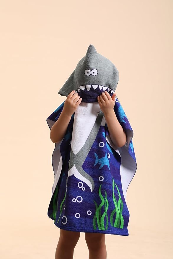 TEHALK Shark Hooded Towels for Kids/Boys/Girls/Toddler, Towel Robes/Wearable Towels for Kids 2-10, Poncho Beach Towels for Swimming/Pool