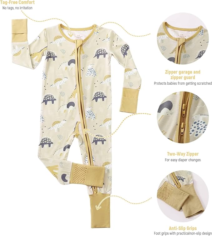 OPAWO Viscose from Bamboo Baby Pajamas Girl 2pack Mittens Cuff 2 Way Zipper Soft Footless Sleeper Baby Boy One-Piece Romper