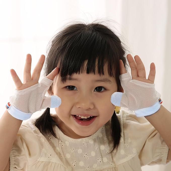 Thumb Sucking Guard for Kids with Finger Sucking Guard Gloves to Stop Thumb Sucking Deterrent Gloves for Ages 6 Months to 8 Years (Blue, S)