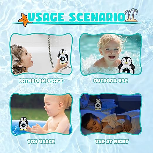 Baby Bath Thermometer, Floating Penguin Toy - Baby Bathing Safety Monitor, Cold and Warm Dual Zone Color Code, Real-time Water Temperature Sensor, Detachable Floating Toy, Special Supply for Maternal