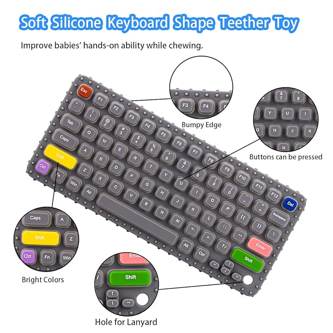 Baby Keyboard Teething Toys for Babies 0-3, 0-6, 6-12 Months | Soft Silicone Keyboard Teethers Toys | Baby Fidget Toys 0-6 Months | Infant Teether Pacifier for Breastfeeding Baby Boy Girl