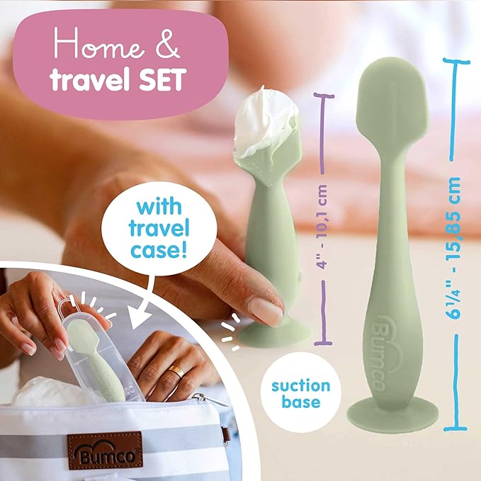 Bumco Baby Bum Brush + Mini Diaper Cream Spatula - BPA-Free Butt Spatula, Soft Diaper Spatula, Baby Diaper Cream Applicator, Mom-Invented Diaper Bag Essentials, Butt Spatula