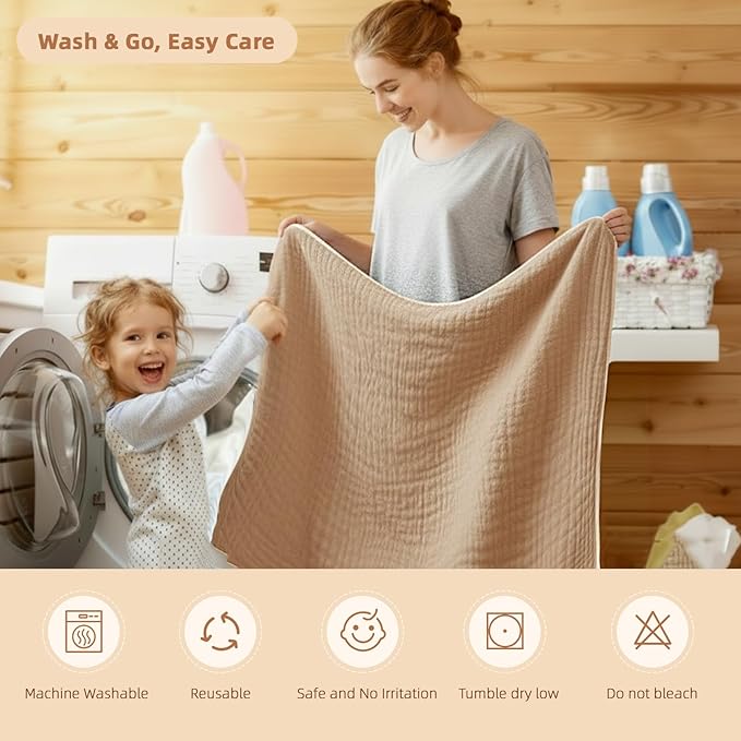 Hooded Baby Bath Towels for Newborn, 2 Pack - 6-Layer 100% Muslin Cotton, Soft Absorbent Hooded Towel with Hood for Babies, Infants & Toddlers, Large 32x32 Inch Unisex Newborn Baby Bath Essentials