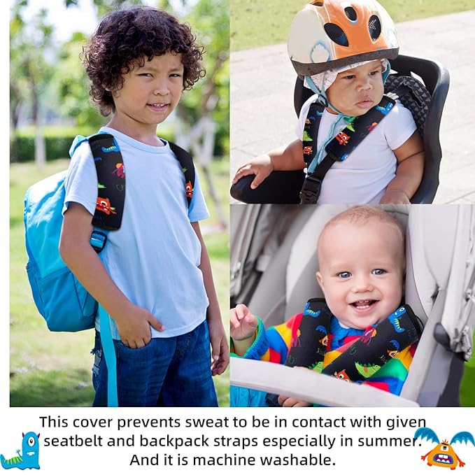 Seat Belt Cover for Kids, Seat Belt Pad for Boys Girls, Car Seat Straps Shoulder Pads for Kids, Kid's Seat Belt Cushion, Shoulder Strap Pad, 1 Piece （Monster）