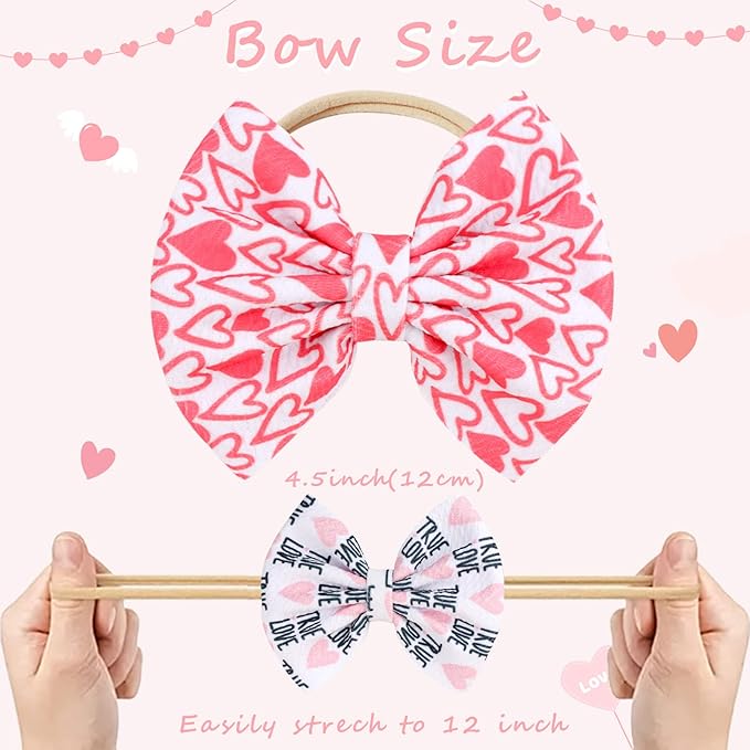 Valentine's Day Baby Headbands Pink Red Love Heart Printed Elastic Nylon Valentines Hairbands for Baby Girls Newborn and Infant 3 Pcs (Valentine's Day- A)