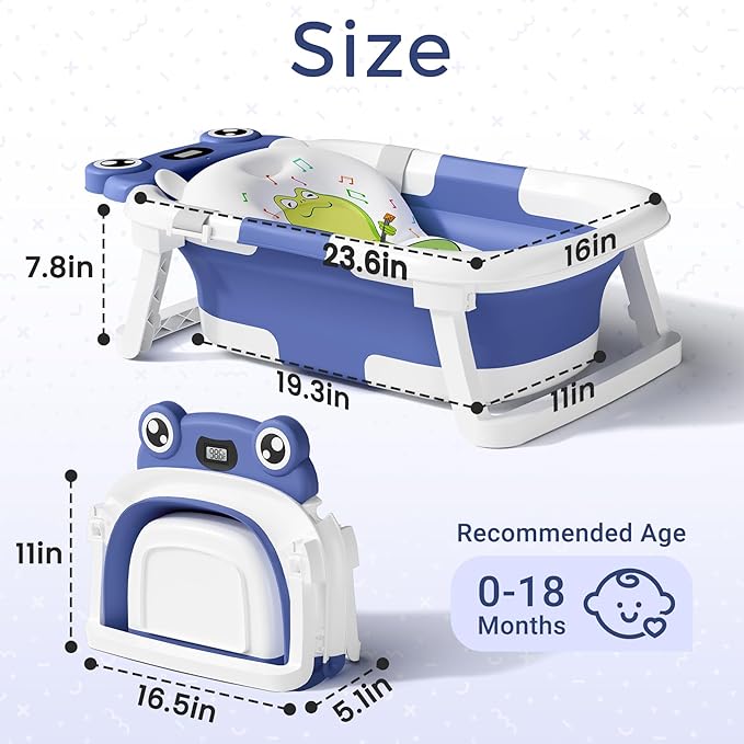 Baby Bathtub, Collapsible Newborn Bathtub for Infant to Toddler 0-24 Months with Soft Bath Net,Portable Travel Newborn Tub with No-Slip Feet, Baby Shower Gifts,Navy Blue
