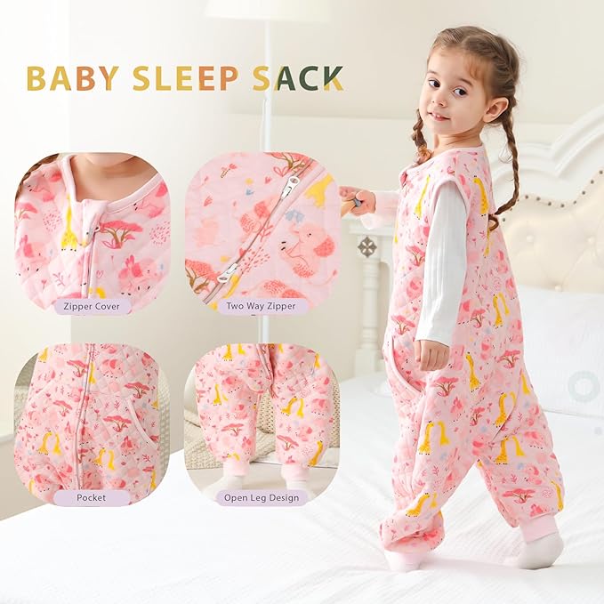 HOMEAL Toddler Sleeping Sack 3t-5t, 1.0 TOG Baby Girl Sleep Sack With Legs, Sleeveless