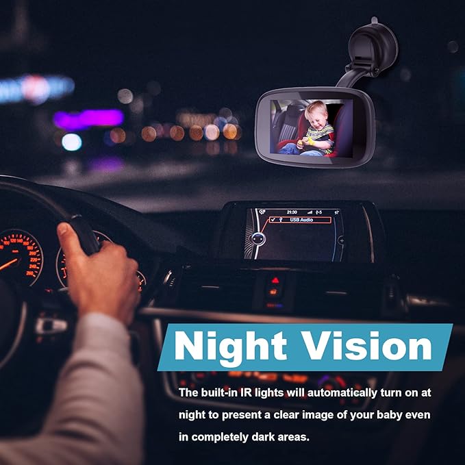 1080P Baby Car Mirror, Shybaby 4.3" Baby Car Camera Monitor with 170° Wide View, HD Night Vision Function and Reusable Sucker Bracket, Safety Rear Facing Cars Set Camera for Infants Kids Toddlers