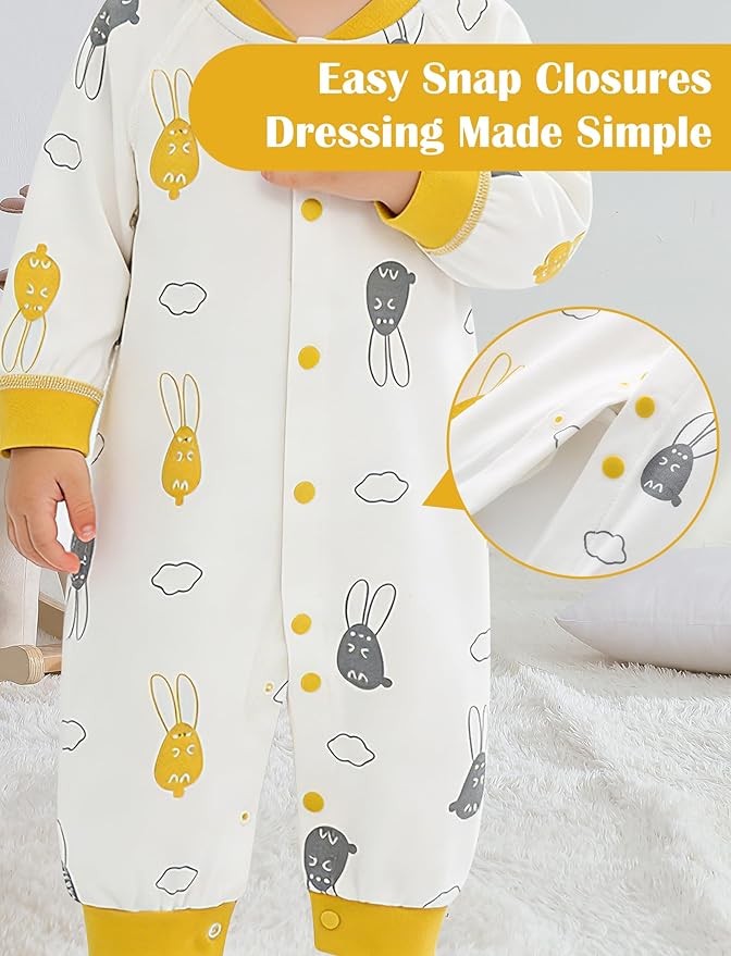Newborn Baby Boys 2 Pack Cotton Romper Outfits Infant Long Sleeve One-Piece Toddler Button Jumpsuits