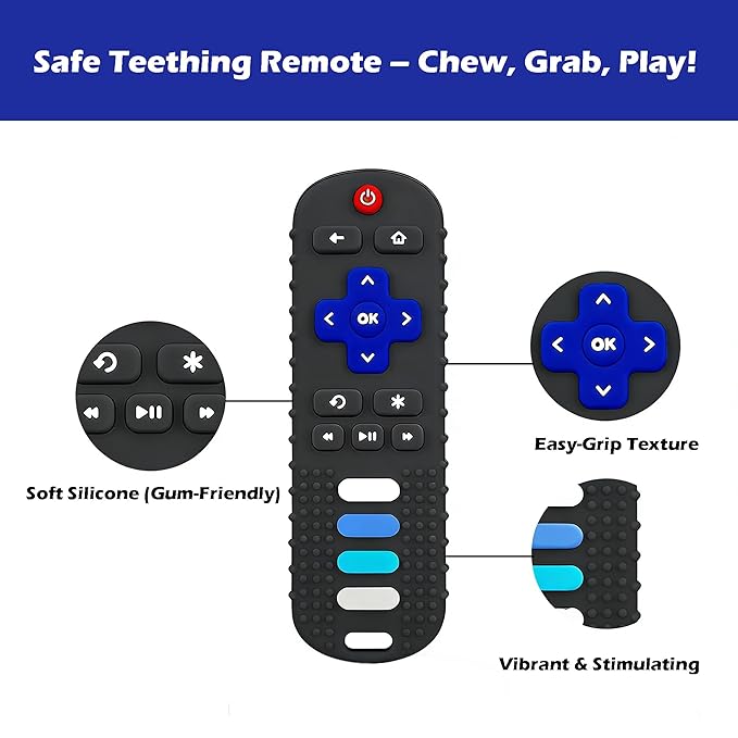 Silicone Baby Teething Toys for Babies 0-18 Months,Baby Silicone Chew Toys,Remote Control Shape Teething Toys,BPA Free(L-Black)