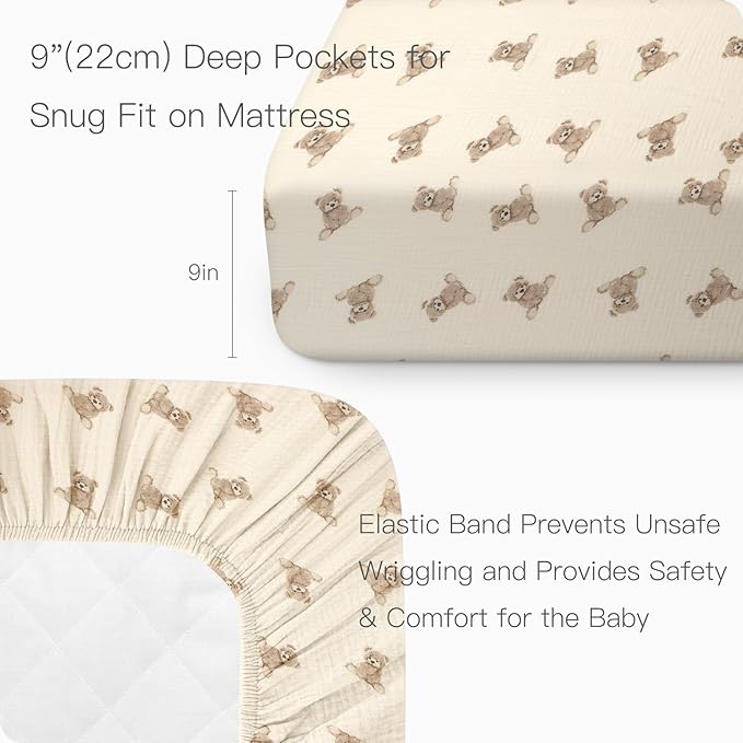 100% Organic Cotton 2 Pack 52x28 Inches Muslin Crib Sheets Fitted Crib Mattress Sheet for Baby Girls & Boys, Soft Boho Neutral Toddler Bed Sheets Fits Well Standard Size Crib Mattress 28x52 Inches