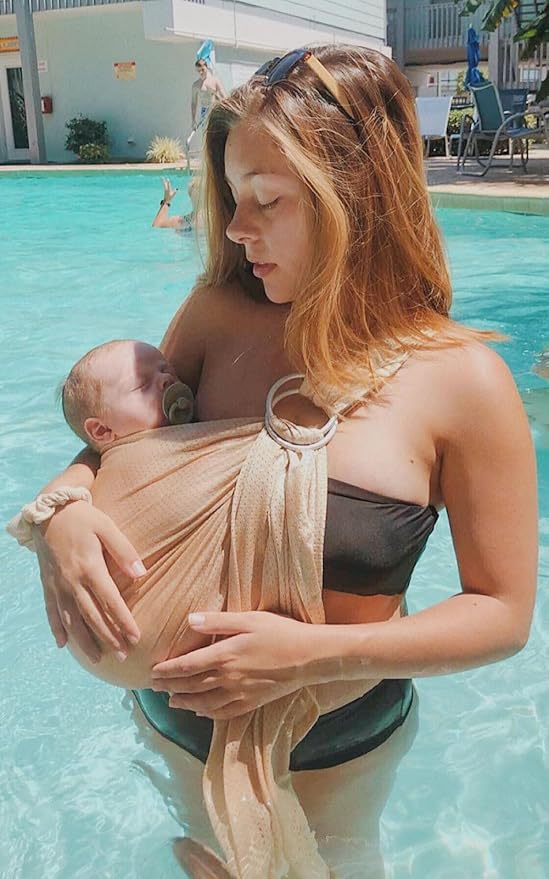 Baby Water Ring Sling Carrier | Lightweight Breathable Mesh Baby Wrap for Infant, Newborn, Kids and Toddlers | Perfect for Summer, Swimming, Pool, Beach | Great for Dad Too Champagne