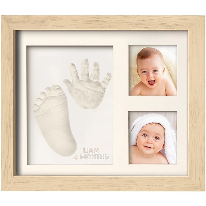 Baby Hand and Footprint Kit - Quick Dry Clay Baby Footprint Kit, Pets Paw, Newborn Keepsake Picture Frame for Boys, Girls, Personalized New Mom Gifts for Shower & Registry, Grandparents (Ash Wood)