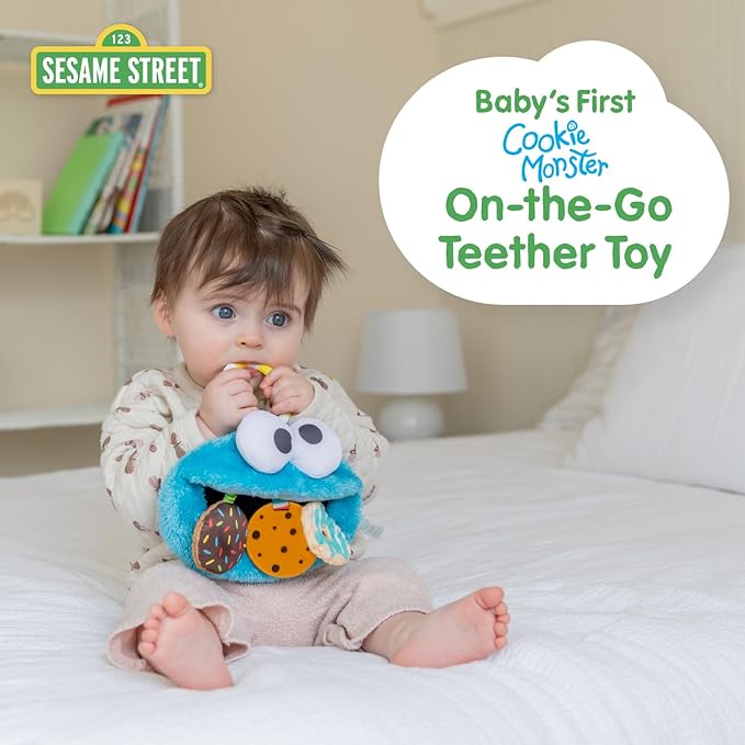 Kids Preferred Sesame Street Cookie Monster On The Go Activity Toy with Silicone Teether, Crinkle Sounds, and Rattle for Babies and Infants
