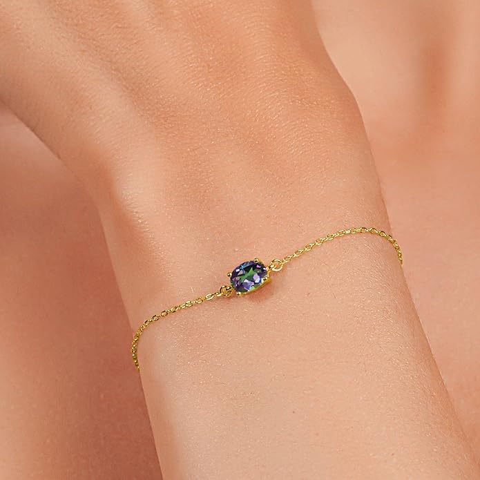 Gem Stone King 7X5MM Oval Gemstone Birthstone Solitaire Bracelet For Women | 925 Sterling Silver | Adjustable Bolo Bracelet For Women | Fine Jewelry Gifts for Her Mom Wife