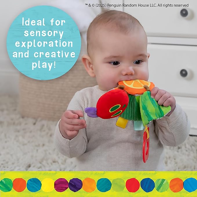 Kids Preferred Eric Carle Toddler Toys The Very Hungry Caterpillar Sensory Toy with Crinkle Orange Slice and Teether Ring for Car Seat and Stroller